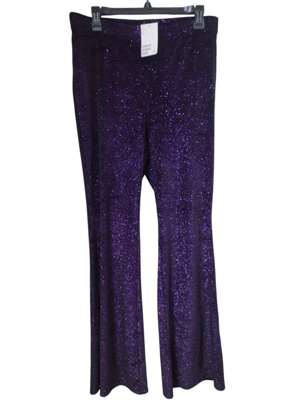 H&M Divided Size L Purple Glitter Flare Leg Pull On Pants, NEW with Tag